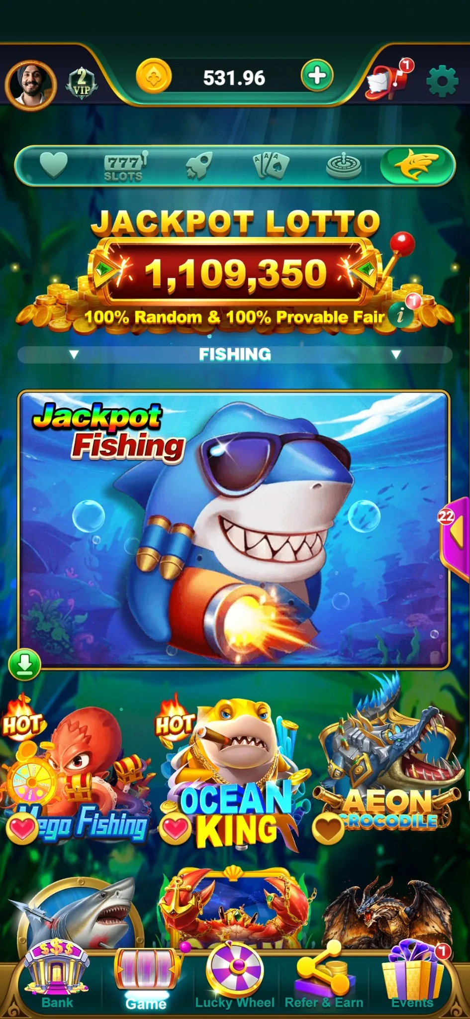 Fishing games inside the YonoRummy app