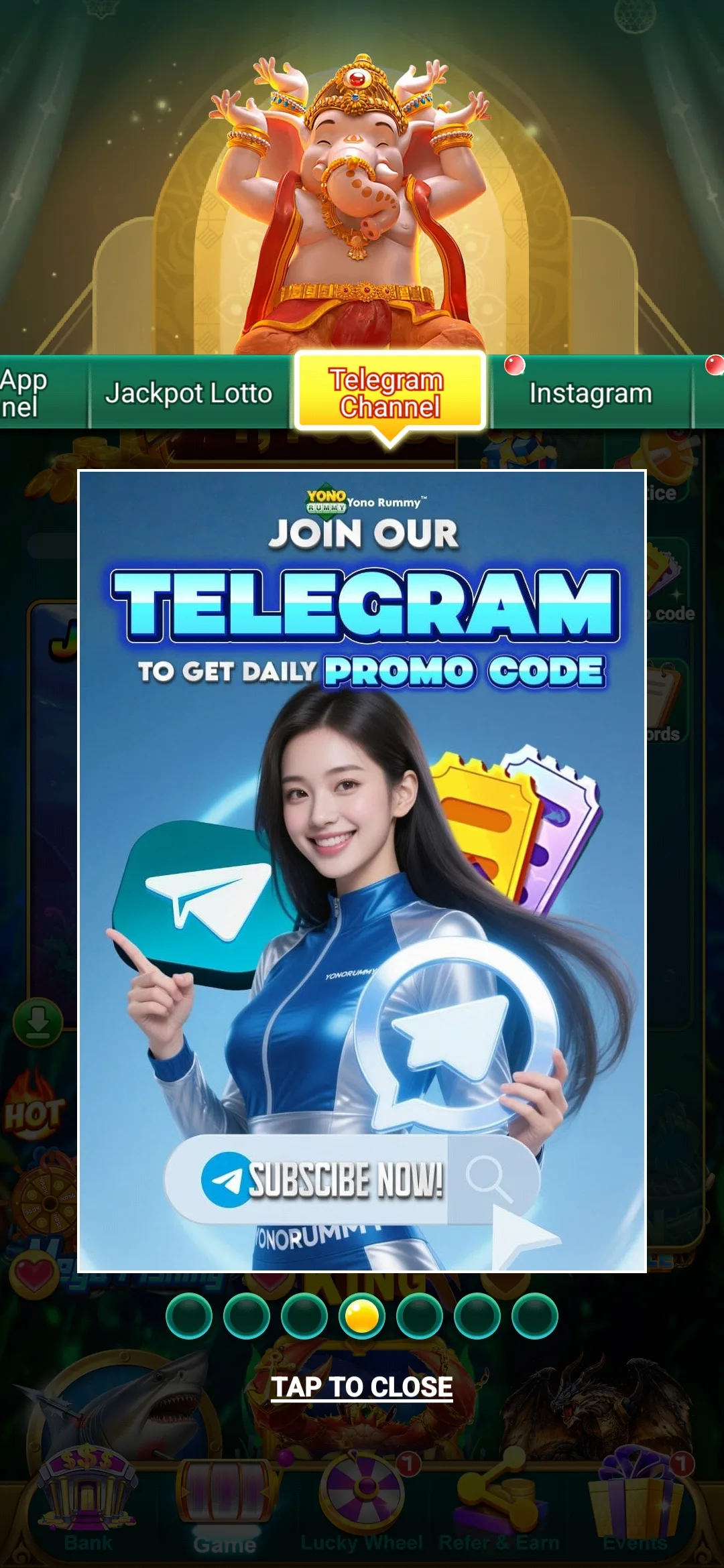 Telegram promo inside YonoRummy